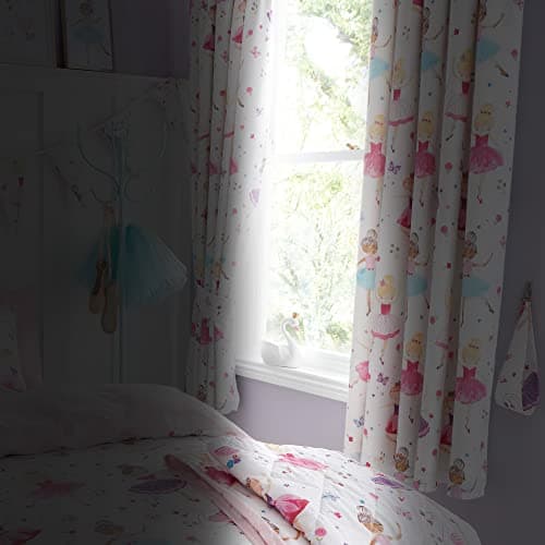 Image of Happy Linen Company Girls Isabella Polka Dots Pink 66" x 54" Ring Track Pole Fully Lined Thermal Blackout Pencil Pleat Curtain Set
