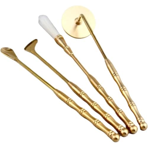 Image of Vobumix Brass Incense Making Set 4pcs Chinese Incense Ceremony Set Brass Incense Tool Kit Incense Spoon Incense Press Brush