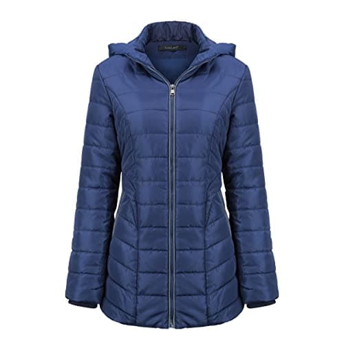 Image of YUNCLOS Women Warm Hooded Jacket Long Sleeves Winter Coat Outerwear Windproof Quilted Coat with Pockets