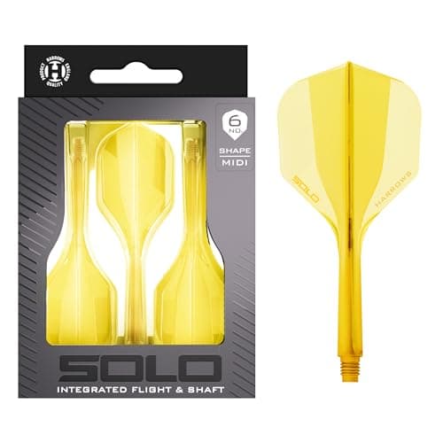 Image of Harrows Solo Integrated Flight & Shaft System – 3 Molded Flights & Shafts – One-Piece Aero Core Construction – Fixed 90° Design for Stability (Yellow, Midi)