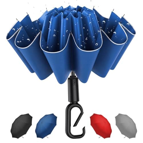 Image of Copulan Windproof Compact Travel Umbrella,Large Strong but Light Portable and Automatic Folding Rain Umbrella, small inverted for travel size