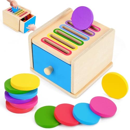 Image of FCSONU Toddlers Montessori Coin Box Toys for 1 2 3 Year Old Boys Girls, Wooden Baby Toys for Toddlers 1-3, Color Sorting Stacking Sensory Toys for Ages 2-4, Easter Birthday for Kids