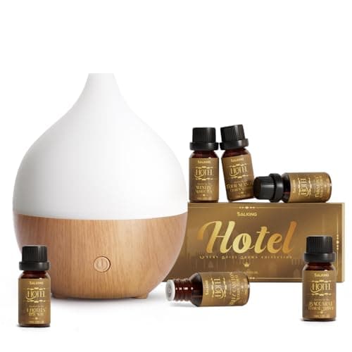 Image of SALKING Essential Oil Diffuser with Luxury Hotel Fragrance Oil Set, 100ml Small Aromatherapy Diffuser, Ultrasonic Diffusers Cool Mist Humidifier, with Warm White Lights, for Office Home