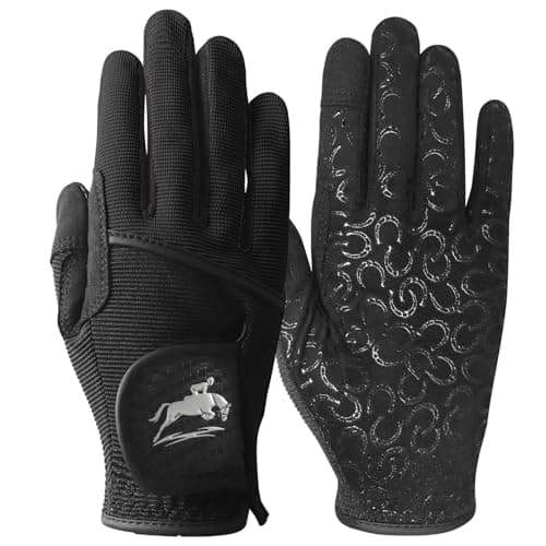 Image of AXKAL Horse Riding Gloves for Women Premium Fabric Anti-Slip Grip Equestrian Value 1 Pair,Ladies Riding Glove Lightweight Breathable Design for Training & Competition (Black, L)
