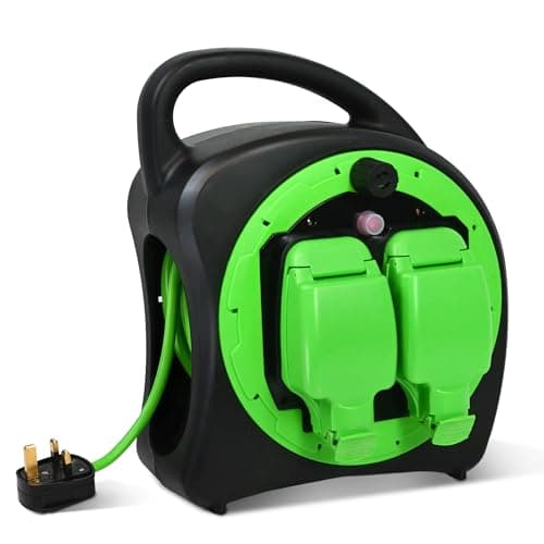 Image of Desiretech - 20m Weatherproof Extension Cable - 2 Socket - 13 Amp Outdoor Lead - Waterproof IP54 - Durable Green Cable for Garden, Outdoor Equipment & Power Tools - Flexible & Heavy Duty Design