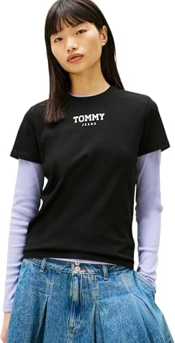 Image of Tommy Jeans Women's Tjw Reg Essential Logo 2 Tee Ext Dw0Dw21842 S/S T-Shirt, Black (Black), L