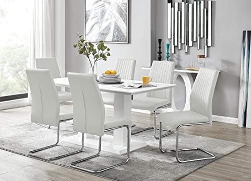 Image of Furniturebox UK Imperia 6 Modern White High Gloss Dining Table and 6 Stylish Lorenzo Dining Chairs Set