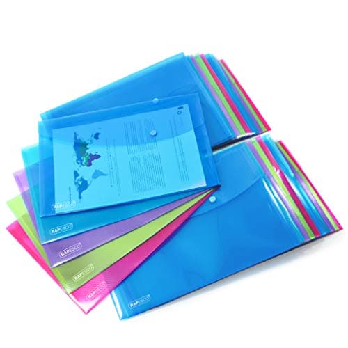 Image of Rapesco 1494 ECO Recycled Popper Wallets, A4+, Assorted Bright Transparent Colours, Pack of 20