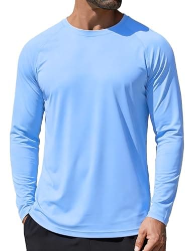 Image of GOLDPKF Rash Vest Mens UV Shirts for Men Outdoor Walking Shirts Summer Beach UPF 50+ Hiking Crew Neck T-Shirts Blue XL