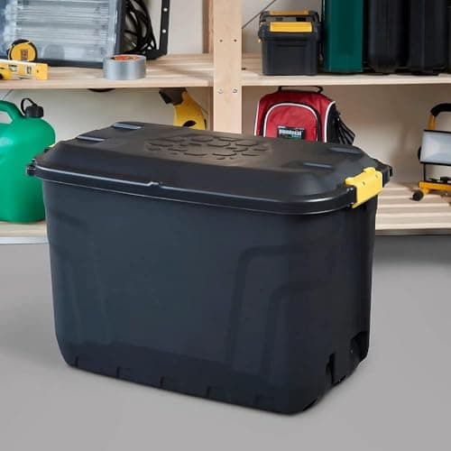 Image of Ward Heavy Duty Storage Trunk with Lid and Wheels 110 Litres, 77 x 42 x 50.5 cm - Black