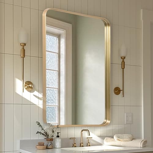 Image of Melodieux Gold Bathroom Vanity Mirror for Wall, 60x90 cm Metal Framed Wall Mirror Rectangle, Decorative Mirror for Bedroom Living Room Entryway Horizontally or Vertically