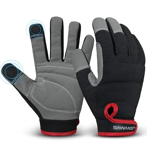 Image of SAWANS Mens Work Gloves Women Safety Mechanic Working Gloves Utility Multipurpose Gardening Construction Touch Screen Flexible Breathable Padded Knuckles & Palm Heavy Duty (Large, Black/Grey)