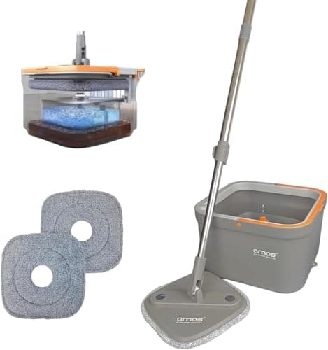 Image of AMOS 2X Reusable Microfiber Flat Mop Heads for Spin Mop, Washable Replacement Pads, Strong Absorbent Refills for Hardwood, Tile & Laminate Floors