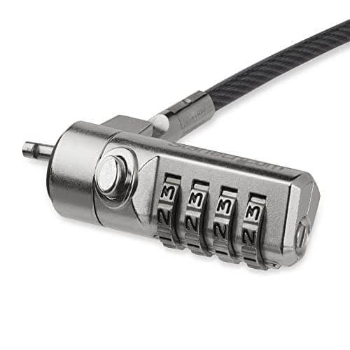 Image of StarTech.com 6.5ft (2m) Laptop Cable Lock - 4 Digit Combination Laptop/Desktop Security Cable Lock for K-Slot Devices/Computers/Monitors - Portable Anti-Theft Vinyl Coated Steel Cable Lock (LTLOCK4D)