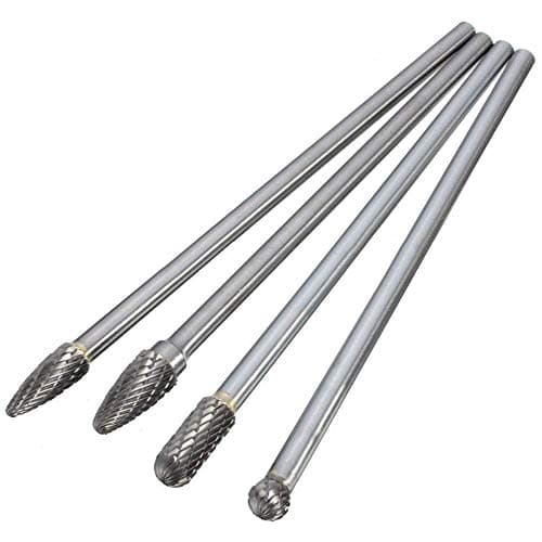 Image of Gasea 4pcs 1/4" Shank Tungsten Carbide Rotary Burr Set, 6" Long Reach Double Cut Head Rotary Files for Woodworking Drilling Carving Engraving