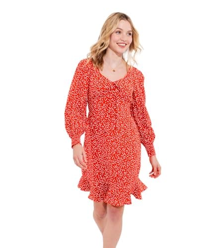 Image of Joe Browns Women's Spotted Tie Neck Mini Dress, Regular Fit, Red, UK 14