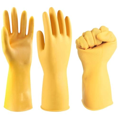Image of Discoball 6 Pack (3Pairs) Thicken Rubber Gloves, Non-slip, Bouncy, Reusable Cleaning Gloves, Without Pungent Smell, length 12.2IN (Pale-yellow, Large)