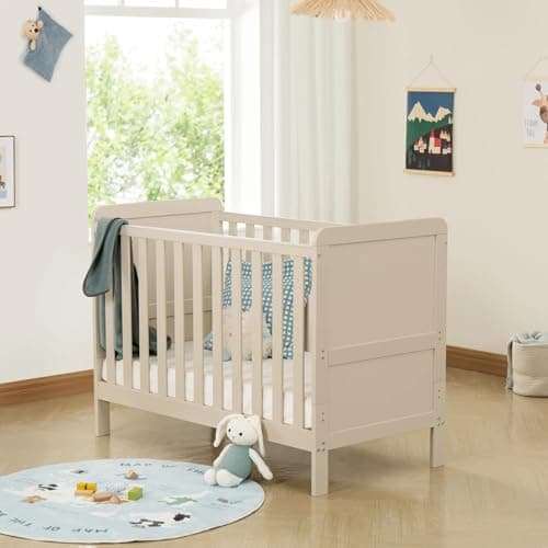 Image of Babymore Caro Urban Mini Cot Bed Cashmere - Convertible Cot Bed to Toddler Bed From Birth Upto 4 Years, 3 Adjustable Mattress Base Position, Baby Cot With Protective Teething Rails | (No Mattress)
