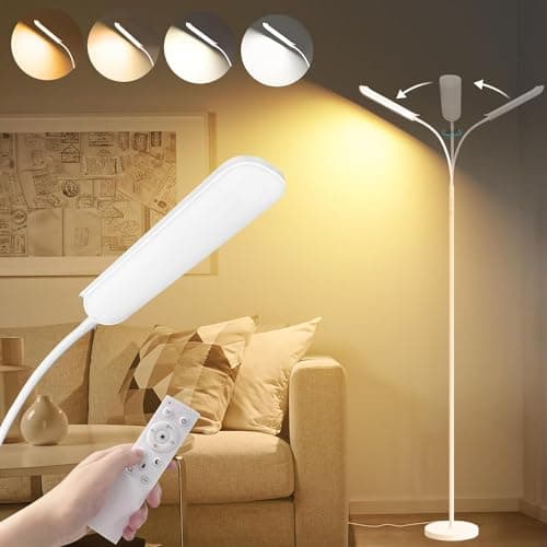 Image of LED Uplighter Floor Lamp Adjust freely, 18W 1800LM Dimmable Floor Standing Lamp with Remote & Touch Control, 1min Installation, Standard Eye Caring Reading Lamps Living Room Modern for Bedroom (White)