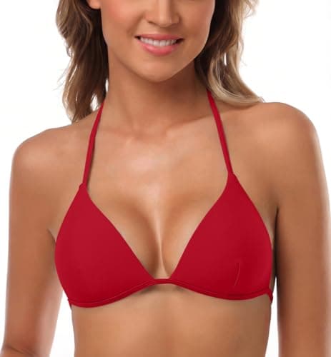 Image of SHEKINI Womens Bikini Top Only Halter Neck Triangle Swim Top Bathing Suit Swimwear Swimsuit Bra(Red,Medium)