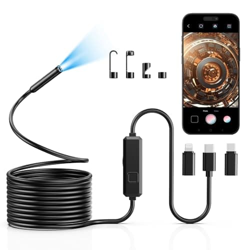 Image of Vorth Endoscope Inspection Camera, 1920P HD Borescope with 8 LED Lights, 5M Semi-Rigid Snake Inspection camera, IP67 Waterproof Drain Pipe Borescope Mens Gadgets for iOS and Android