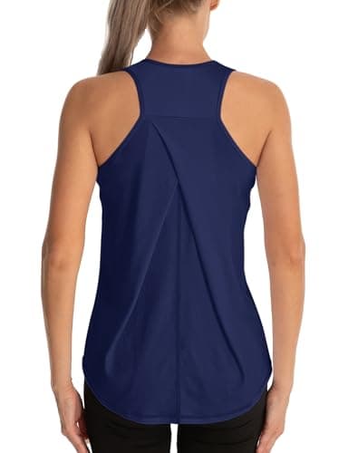 Image of Dawnrole Gym Tops for Women Sleeveless Yoga Fitness Shirts Racerback Sports Top Women Navy Blue