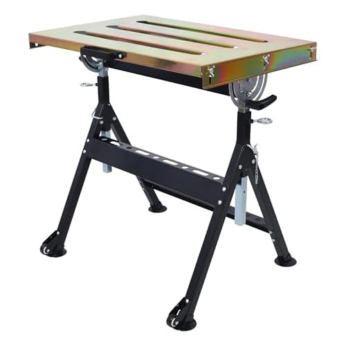 Image of Steel Welding Table 30" x 20", Portable Welding Table with Wheels and 3 Slots, Adjustable Angle & Height, 400lbs Load Capacity Steel Welding Workbench