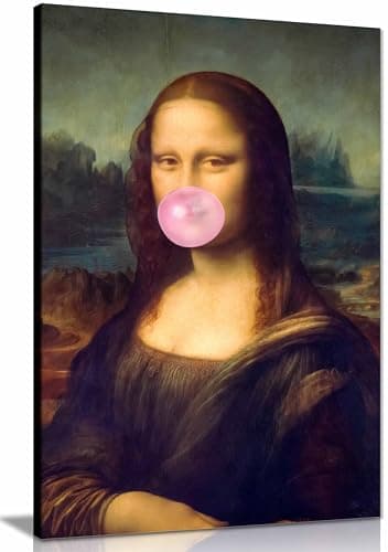 Image of Mona Lisa Bubble Gum Canvas Print, Framed Wall Art Pictures for Home Decor 31x20cm (12x8in)