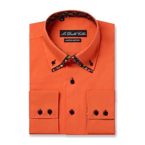 Image of MrDoubleCollar Italian Design Yellow Floral Contrast Double Collar Long Sleeve Shirt (UK, Alpha, XXL, Regular, Regular, Orange Floral Collar)