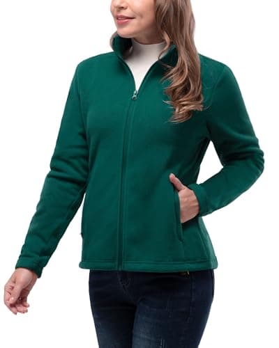 Image of 33,000ft Womens Fleece Jackets Ladies Lightweight Warm Full Zip Coat Breathable Microfleece Ladies Sweater Casual Long Sleeve, Ideal for Travelling Outdoor Sport Dark Green M