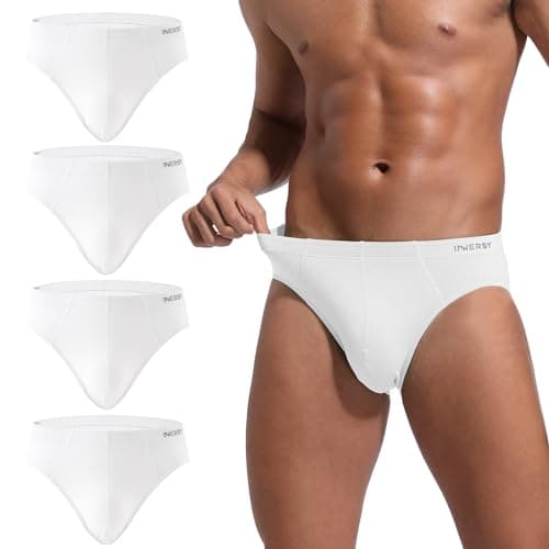 Image of INNERSY Pants Men White Briefs Comfortable Underpants Elastic Sport Hipster Underwear 4 Pack (S, 4 White)