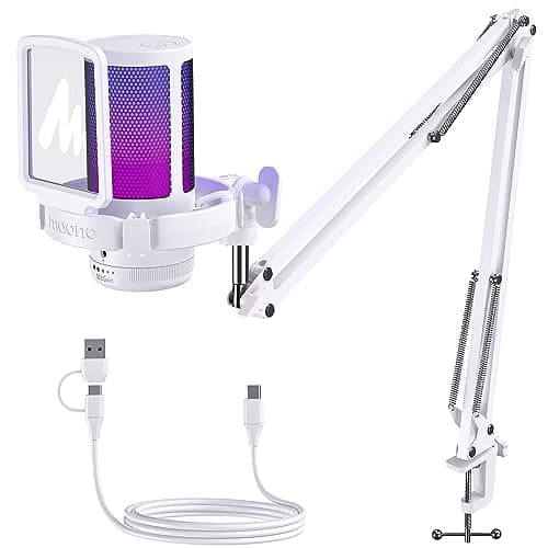Image of MAONO USB Gaming Microphone with Noise Cancellation, Computer PC Condenser Mic with RGB Light, Mute, Gain, Monitoring for Streaming, Podcast, YouTube, Twitch, Discord, PS5, PS4, DGM20S White