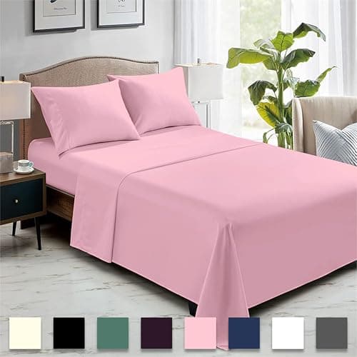 Image of Rohi Pink Super King Flat Sheet Microfibre – Ultra-Soft, Durable, and Hypoallergenic Flat Sheets for Standard and Oversized Mattress Flat Bed Sheet (Pink – 255 x 290cm)