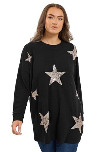Image of Yours Curve Sequin Embellished Star Jumper - Women's - Plus Size Curve Black