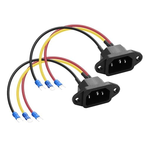 Image of PNGKNYOCN IEC C14 Panel Mount Plug Adapter,10A 250V 3 Pin IEC Power Socket Inlet Module Connector with 3 Wires for Household Appliances or DIY Device(2-Pack)