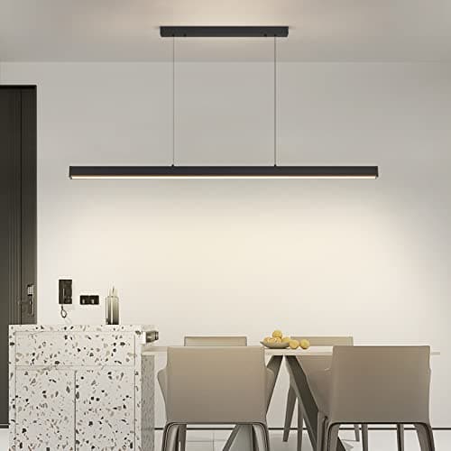 Image of Mikeru 100CM Modern Linear LED Pendant Light, Kitchen Over Island Lights 10% to 100% Dimmable with Remote Control (Without Batteries) Pool Table Lighting 3000K/4500K/6500K for Dining Room