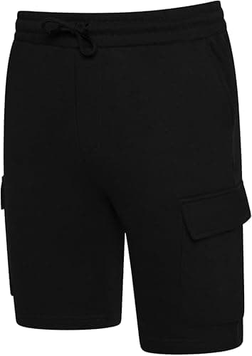Image of Velvet Stitch Men’s Fleece Cargo Shorts with 5 Pockets – Cotton Blend Jogger Shorts with Drawstring Waist, Mid Rise Fit – Casual Gym, Lounge & Outdoor Shorts (UK, Alpha, L, Regular, Regular, Black)