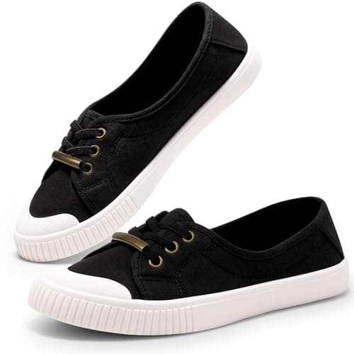 Image of Harvest Land Womens Canvas Shoes Ladies Fashion Plimsolls Soft Trainers Low Top Slip on Sneaker Black 5