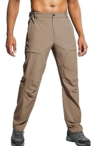 Image of Haimont Men's Hiking Cargo Trousers Zipper Pockets Water Resistant Quick Dry Ripstop Pants Elastic Waist, Khaki Brown, M