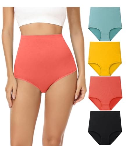 Image of wirarpa Women's Cotton Knickers Super High waisted Briefs Ladies Underwear Full Coverage Panties Multicolor 4 Pack L