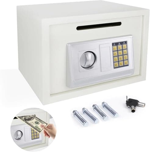 Image of Safebox For Home, High Security Steel Small Home Office Digital Electronic Safe Box With Two Keys Small Value Safe With Digital Keypad For Extra Security, 16L, 35 X 25 X 25 CM, White
