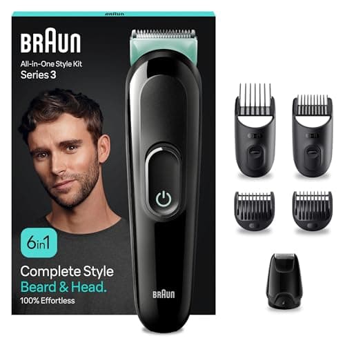 Image of Braun All-in-One Style Kit Series 3 MGK3421, 6-in1 Everyday Grooming Kit for Men, for Beard Trimming, Hair Clipping & More, Beard Trimmer with Ultra-Sharp Blade, Washable Heads & Combs with EU Plug