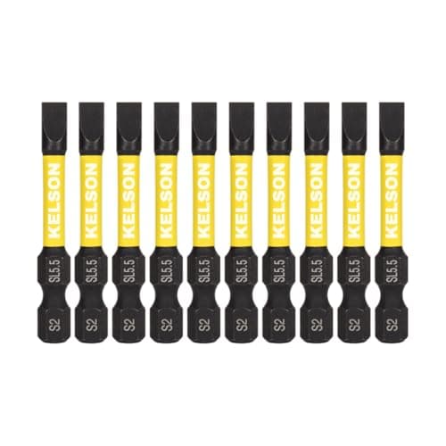 Image of 10 x KELSON 5.5mm Flat-Head 50mm Impact Rated Screwdriver Bits Slotted Slot SL5.5 1/4" Universal