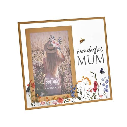 Image of The Cottage Garden Glass Frame 4 x 6" – Wonderful Mum Photo Frame, Hand-Painted Wildflower Design, Elegant Gold Edged Keepsake for Mother’s Day, Birthday, or Special Occasion