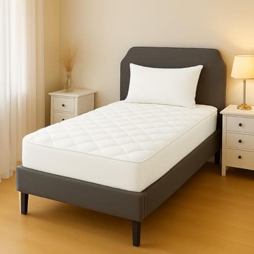 Image of Acrali Home Quilted Single Mattress Protector, UltraSoft 3-Layer Design with Deep Fitted Skirt, Breathable & Anti-Allergy – Machine Washable Bed Cover (90x190+35cm)