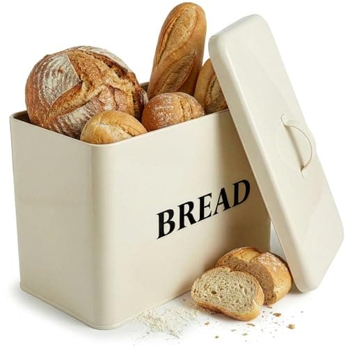 Image of andrew james Retro Bread Bin – Large Bread Box for Kitchen Countertop, Vintage Metal Bread Storage with Lid – Stylish, Durable, and Spacious Bread Keeper to Keep Your Loaves, Buns & Pastries Fresh