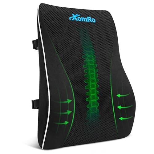 Image of XomRo Lumbar Support Pillow Cushion Office Chair Car Seat Memory Foam Back Posture Support Cushion Ergonomic Contour Breathable Premium Velvet Mesh Cover Adjustable Straps Back Pain Relief Orthopedic