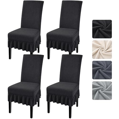 Image of Alishomtll Dining Chair Covers Set of 4, Stretch Universal Chair Covers for Dining Chairs, Removable Washable Chair Slipcovers, Jacquard Chairs Protective for Kitchen Hotel Banquet (Black, 4 pcs)