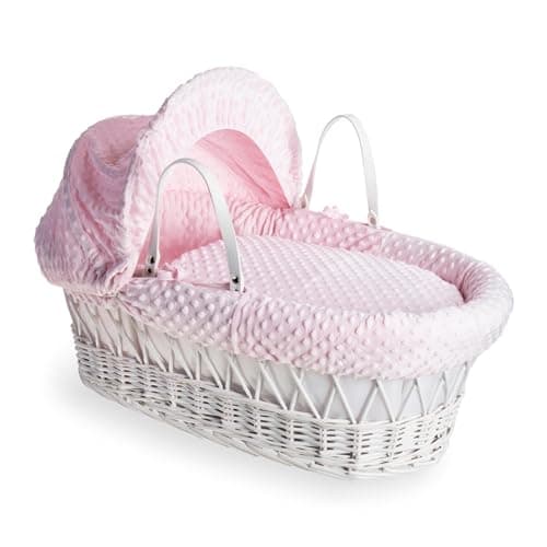 Image of Clair de Lune Dimple White Wicker Moses Basket - 68 x 30 cm (Pink)