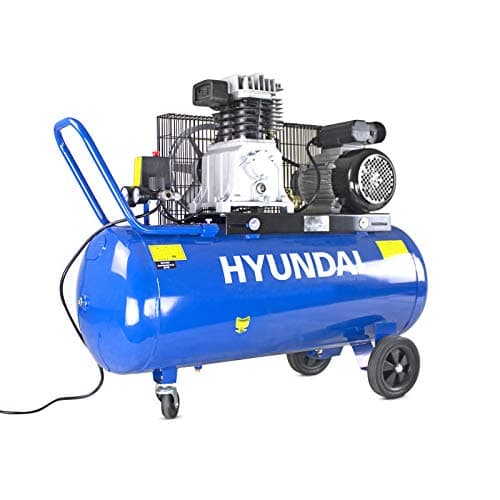 Image of Hyundai 100 Litre Air Compressor, 2.2kw / 3hp, Electric & Portable Compressor, 14cfm / 145psi, Twin Cylinder, Belt Drive, Wheeled with 2 Year Warranty